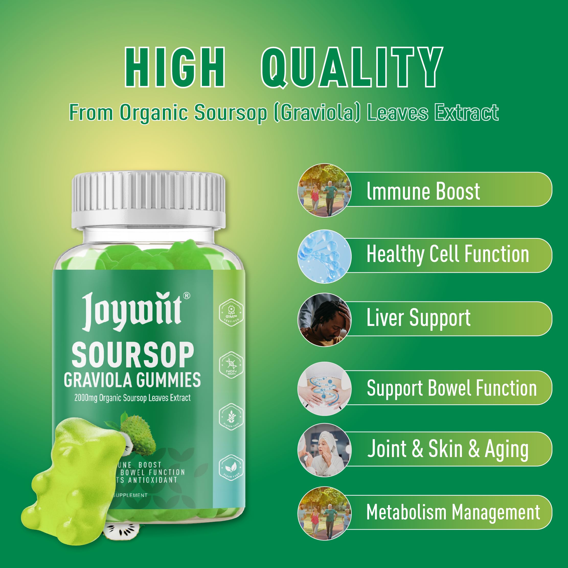 Organic Soursop Graviola Gummies（120 Count） - JOYWIIT